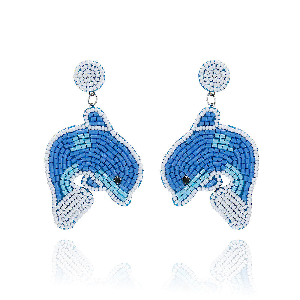 Wholesale  Sea Turtle Dolphin Starfish Jellyfish Rice Bead Earrings Bohemian Style Holiday Earrings